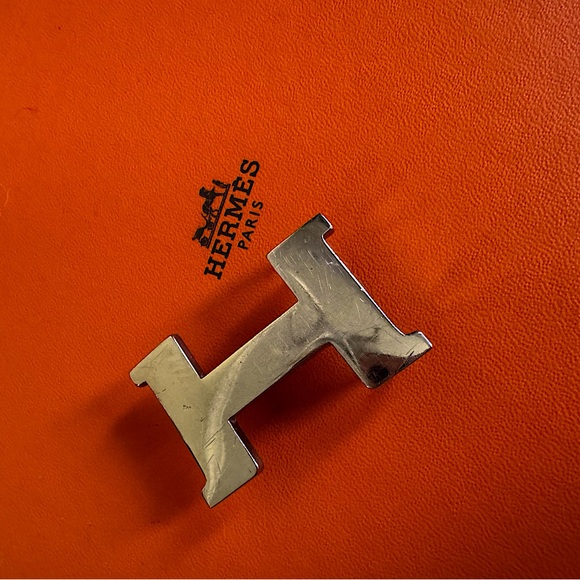 Hermes silver belt Buckle navy/white Reversible Leather Belt Size 75 - Picture 4 of 4